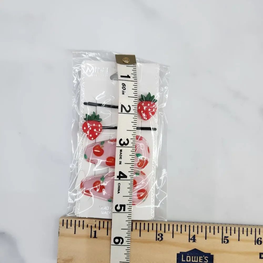 4 pc Fruit Hair Accessories 2 Strawberry bobby pins 2 Cherry snap barrette clips